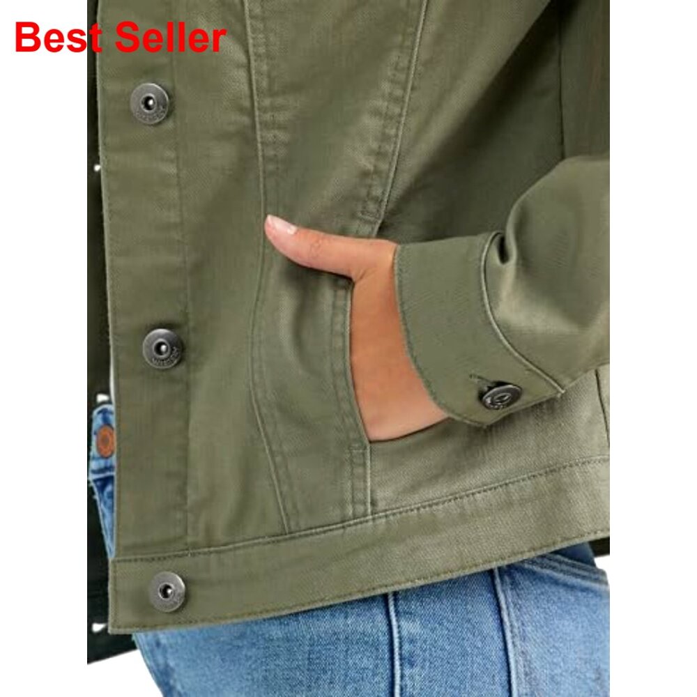 Women's Stretch Denim Jacket Button Closure Flap Pockets Casual Wear - Picture 4 of 5